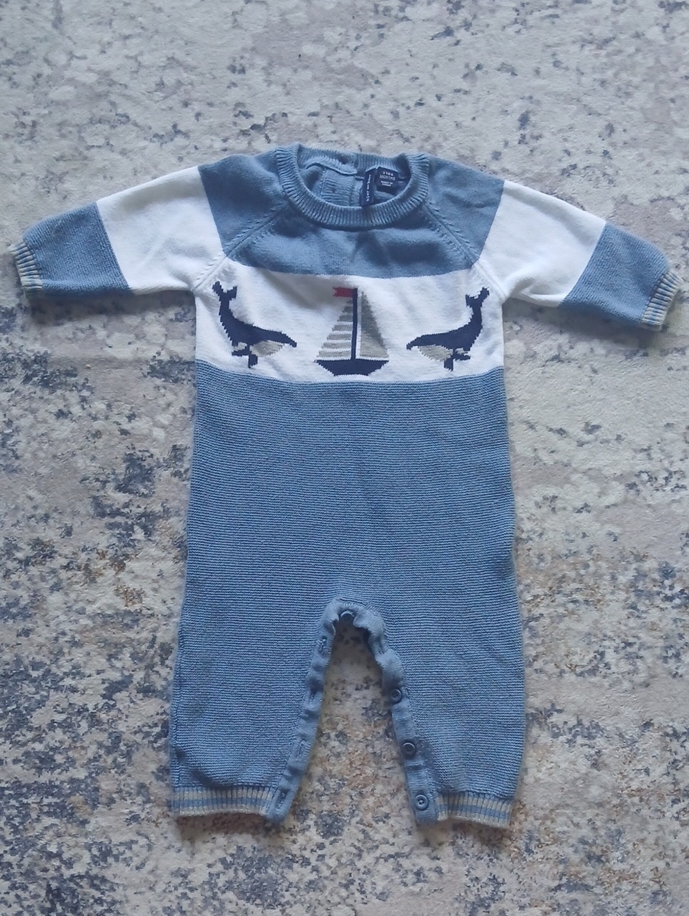 Janie and Jack Blue and White Whale & Sailboat Knit One-Piece
